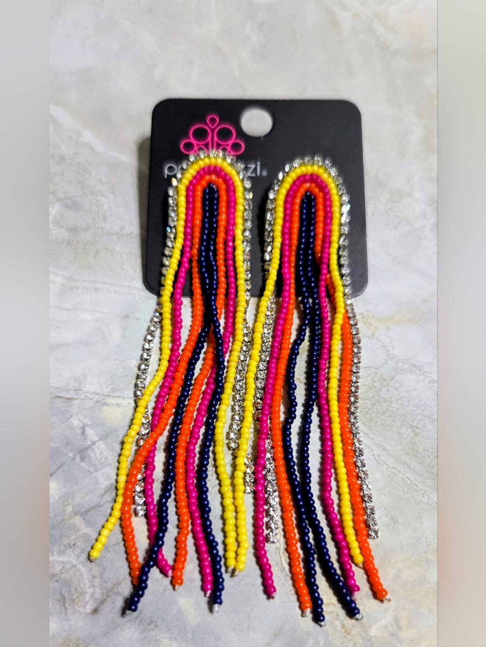 Colorful Beaded Fringe Drop Earrings - Yellow, Pink, Orange, Blue